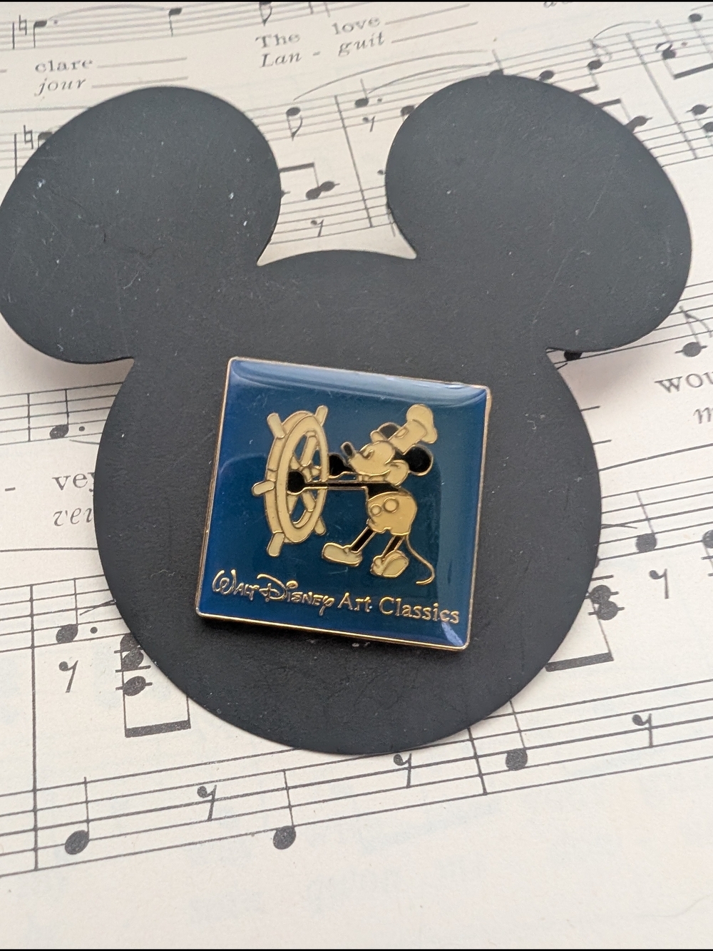 Disney Gold and Navy Mickey Mouse Steamboat Willie Brooch